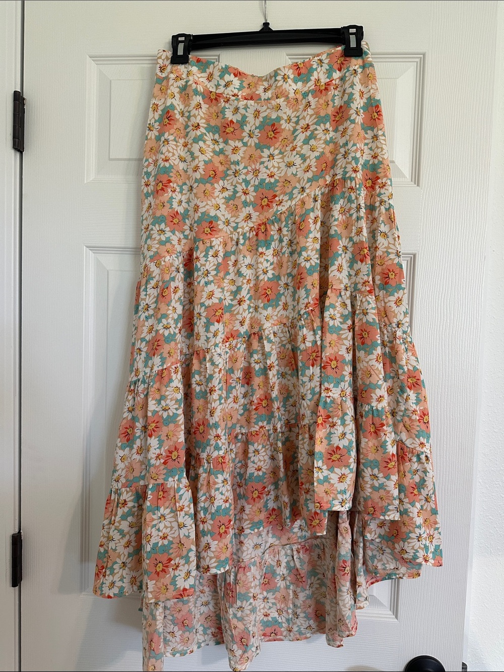 Petal & Pup Coral and Teal Floral High-Low Tiered Skirt